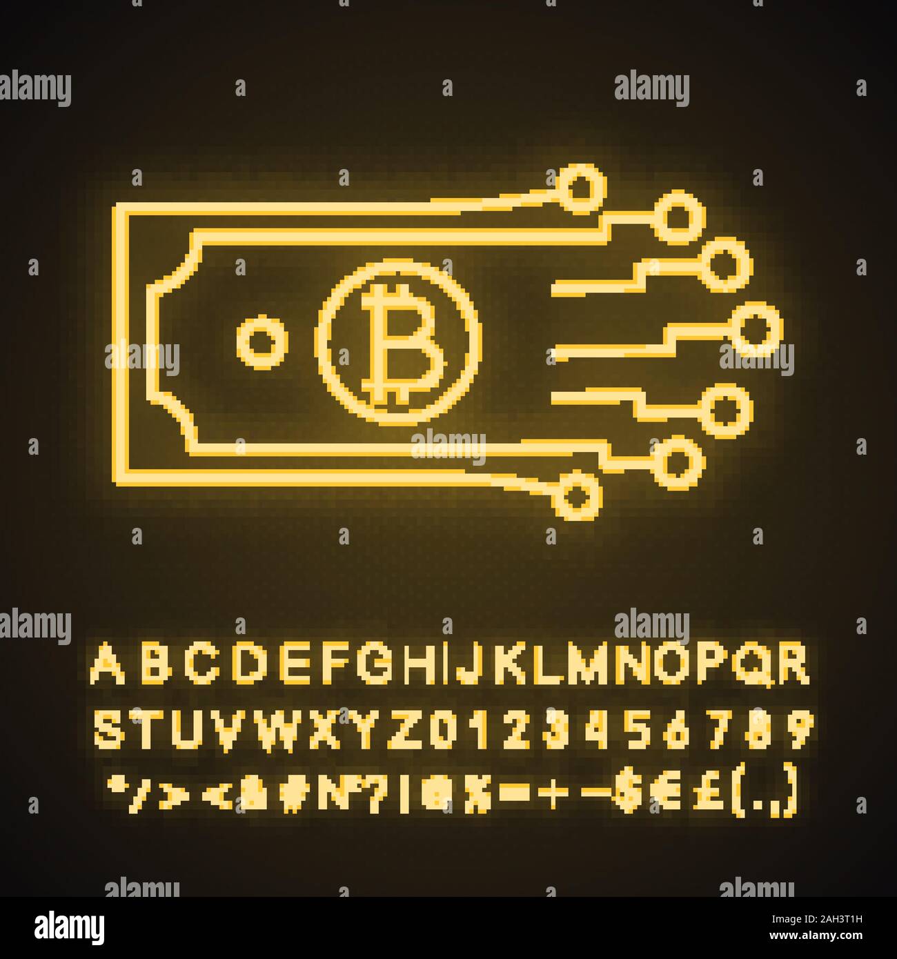 Digital money neon light icon. Bitcoin. Cryptocurrency. E-payment. Glowing  sign with alphabet, numbers. Paper money with chipset pathway. Crypto curre  Stock Vector Image & Art - Alamy