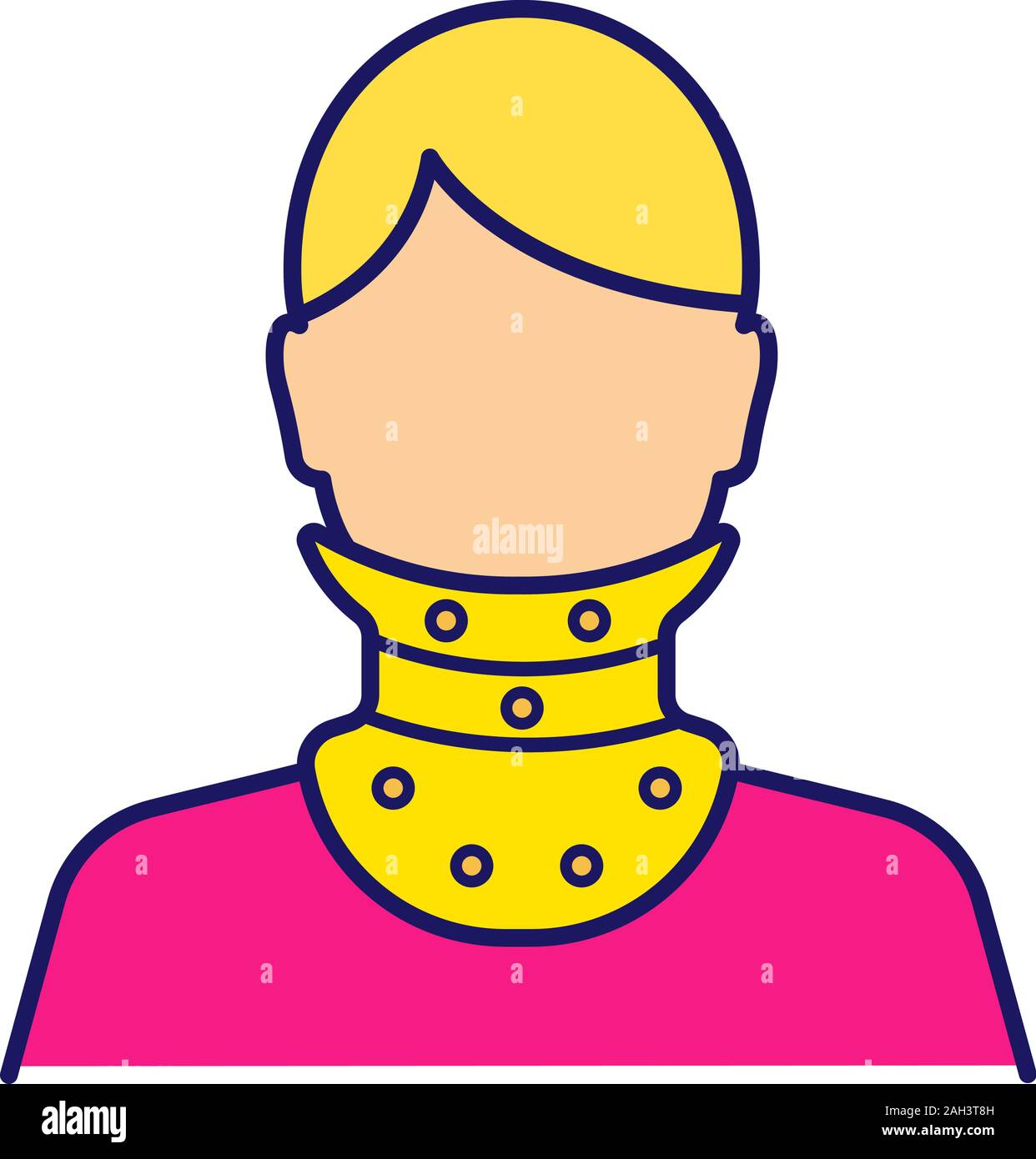 Cervical collar color icon. Neck brace. Medical plastic neck support. Orthopedic collar. Traumatic head and neck injuries treatment. Isolated vector i Stock Vector