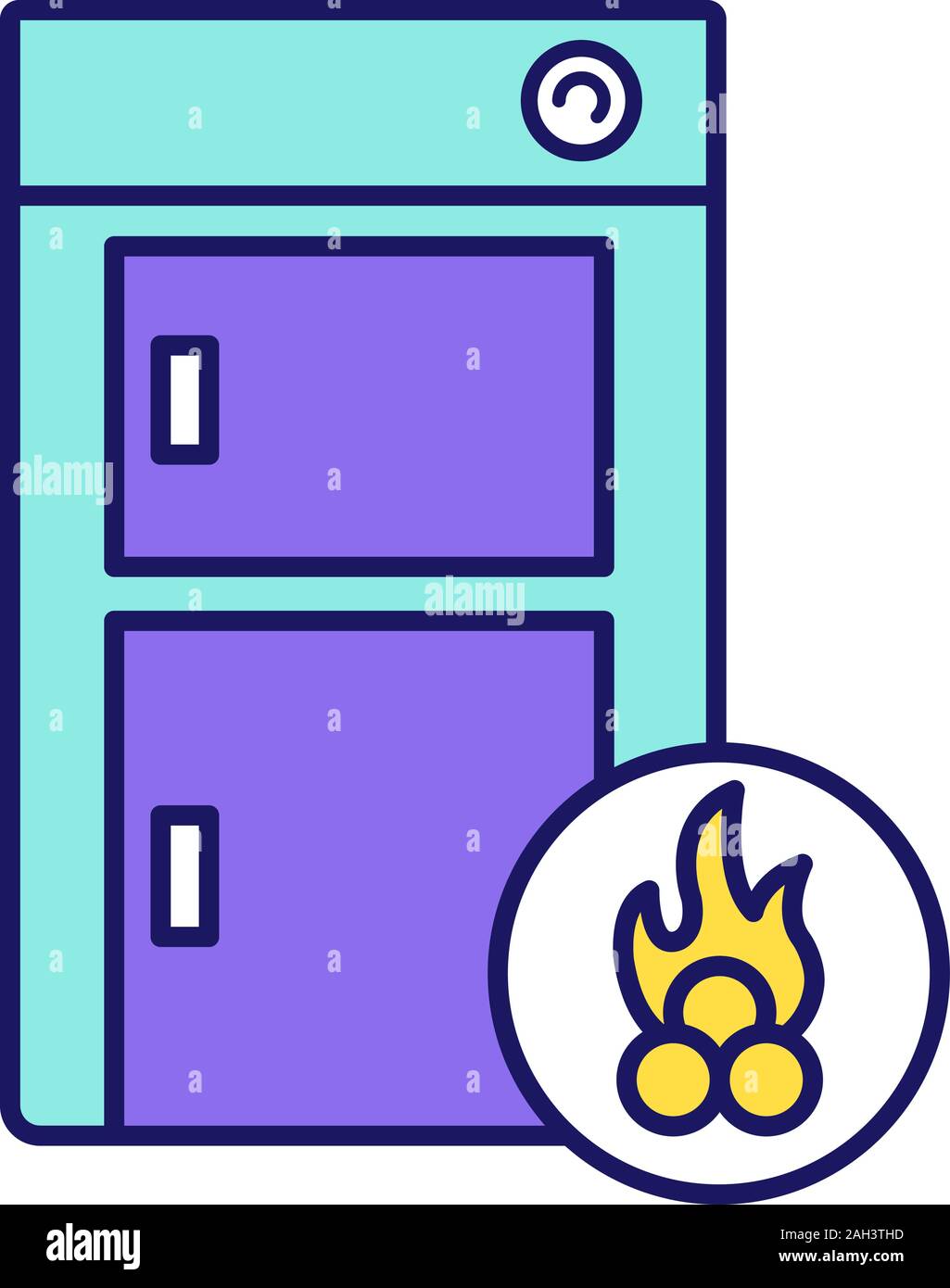 Solid fuel boiler color icon. House central heater. Firewood boiler. Heating system. Isolated