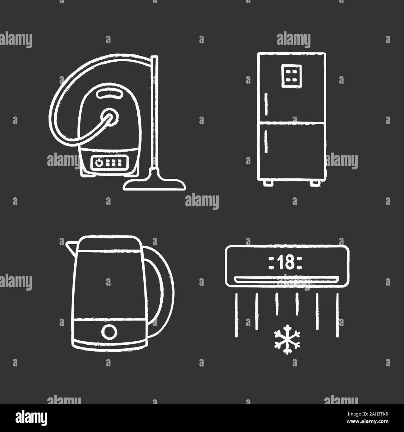 Household appliance chalk icons set. Vacuum cleaner, fridge, electric  kettle, air conditioner. Isolated vector chalkboard illustrations Stock  Vector Image & Art - Alamy