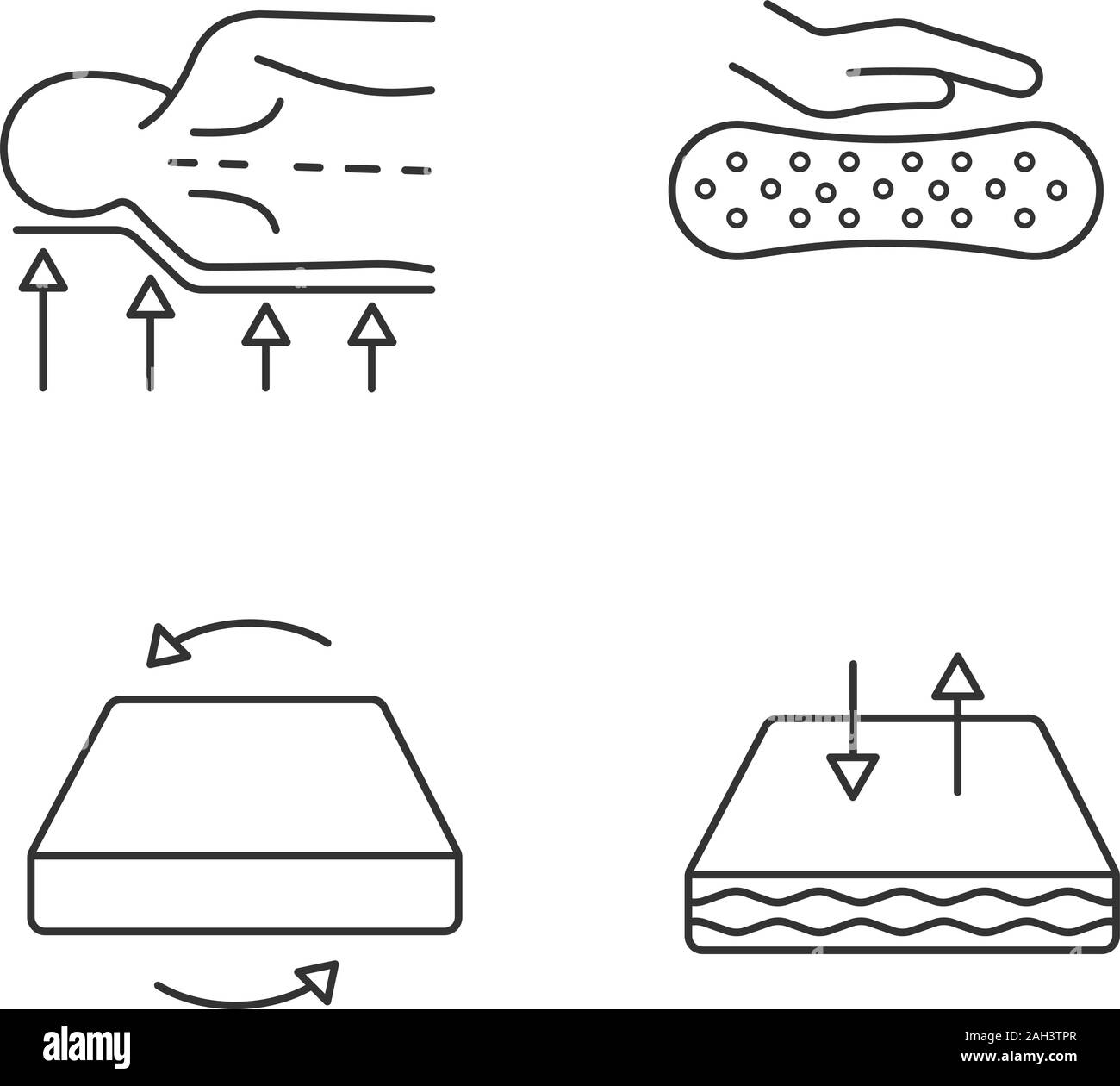 Orthopedic mattress linear icons set. Back support, latex material
