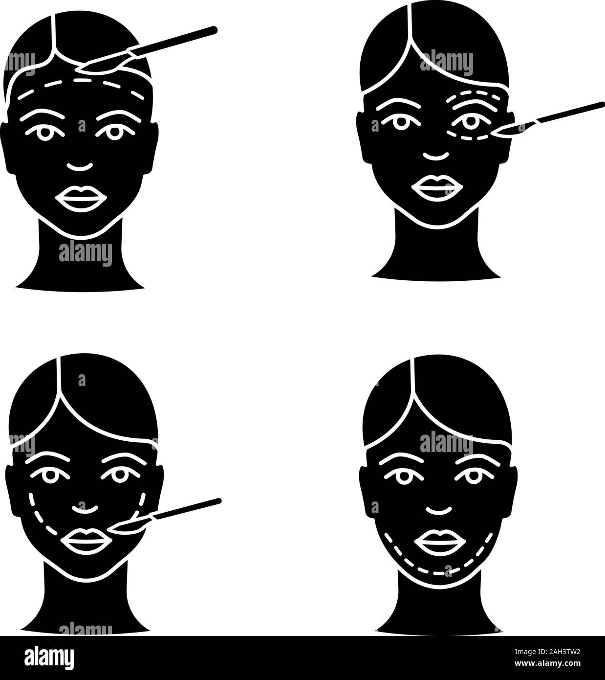 Plastic surgery glyph icons set. Facelift surgery, blepharoplasty