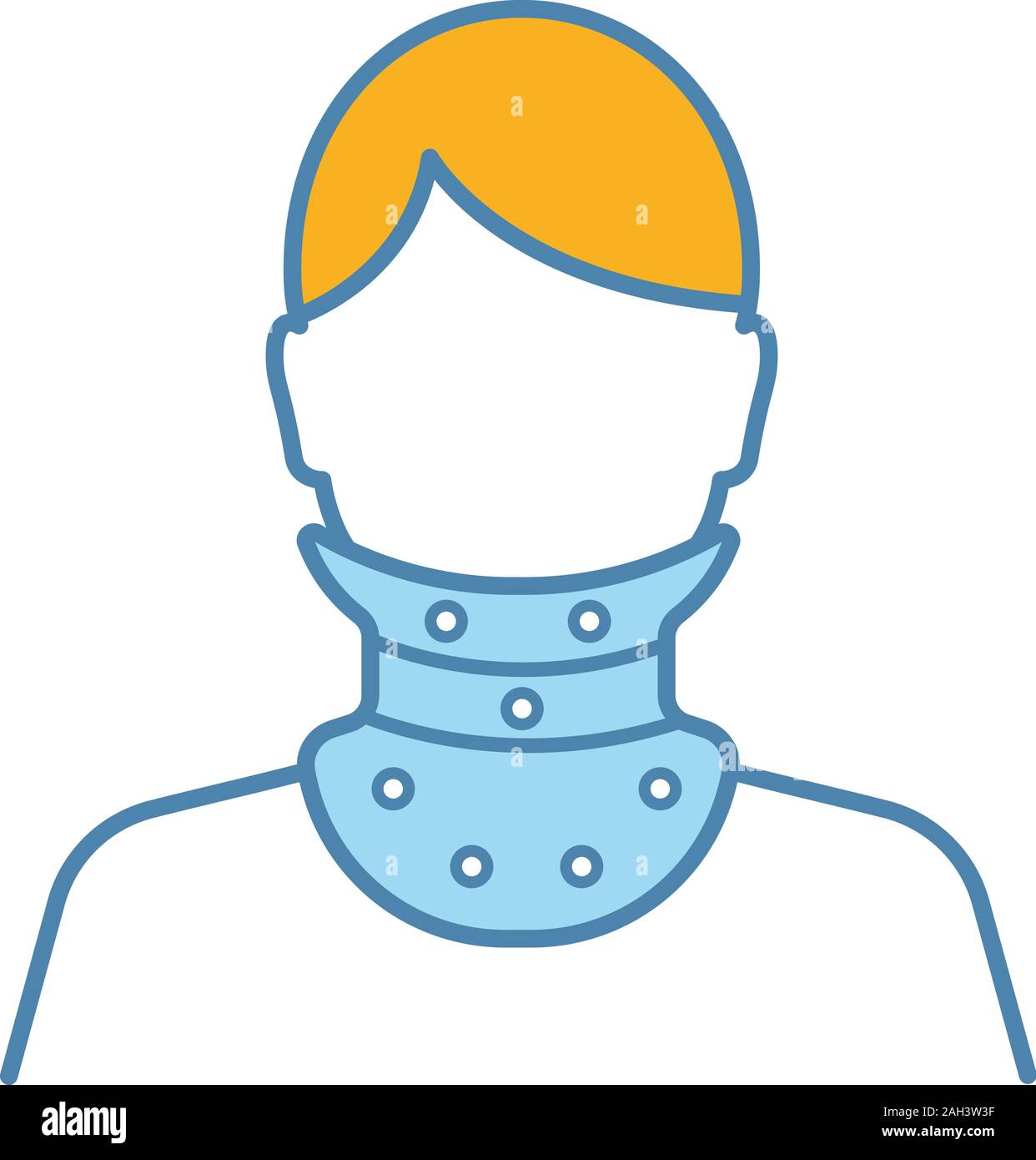 Cervical collar color icon. Neck brace. Medical plastic neck support. Orthopedic collar. Cervical spine stabilization. Traumatic head and neck injurie Stock Vector