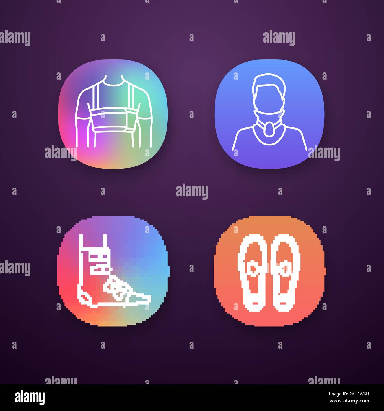 Trauma treatment app icons set. Surgical men’s rib belt, cervical ...