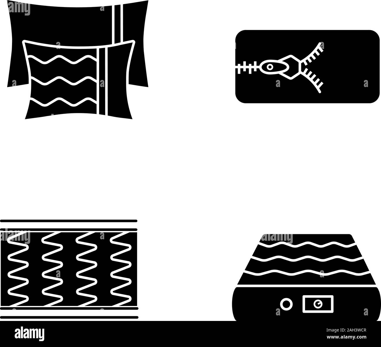 Orthopedic Mattress Glyph Icons Set Pillows Removable Cover