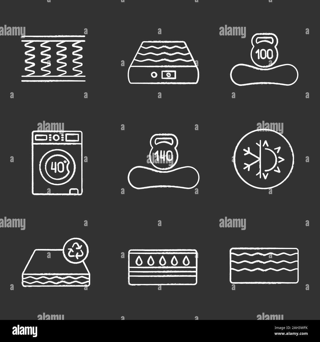 Mattress chalk icons set. Spring, air, machine washable, dual season