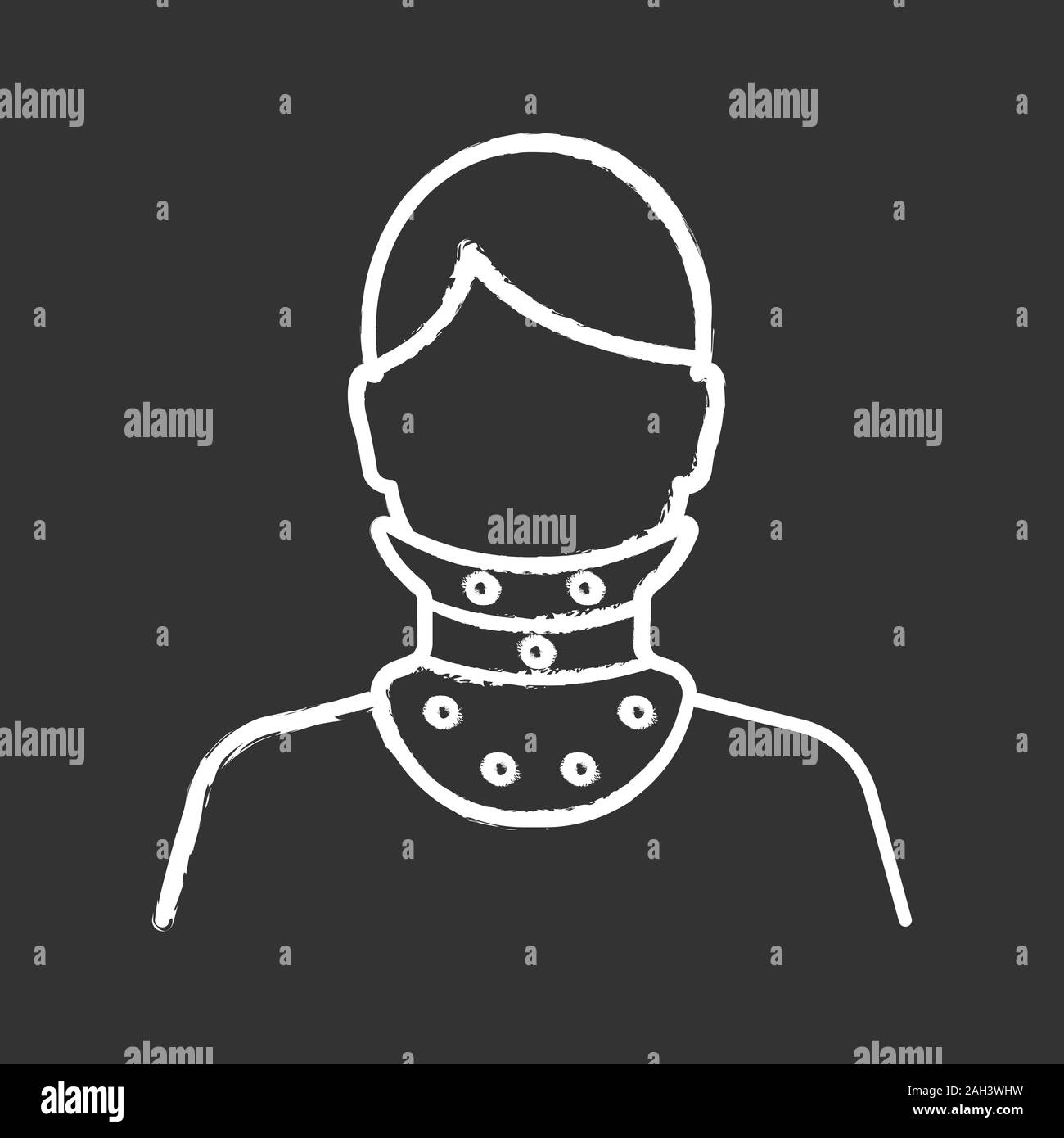 Cervical collar chalk icon. Neck brace. Medical plastic neck support. Orthopedic collar. Traumatic head and neck injuries treatment. Isolated vector c Stock Vector