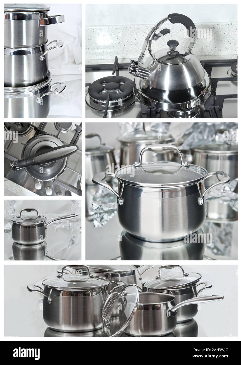 Collage of metal kitchen utensils on a white background Stock Photo Alamy