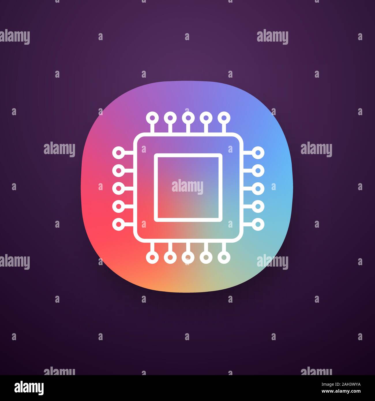 Processor app icon. UI/UX interface. Microprocessor. CPU. Central processing unit. Integrated circuit. Computer, phone processor. Microchip, chipset, Stock Vector