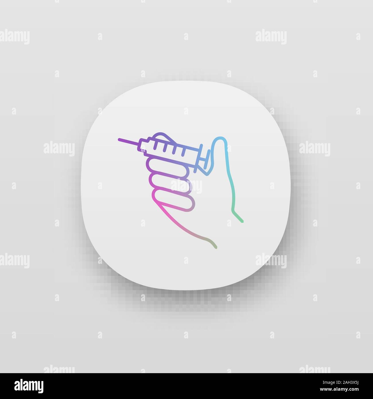 Injection app icon. UI/UX user interface. Hand holding syringe. Doctor