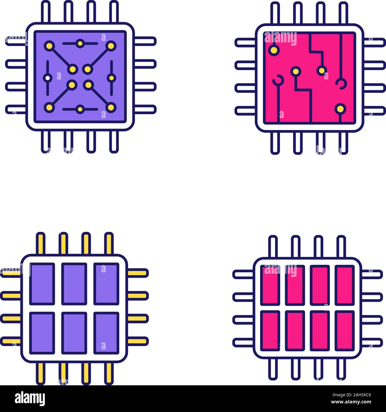 Processors color icon. Chip, microprocessor, integrated unit, six and octa core processors. Isolated vector illustration Stock Vector