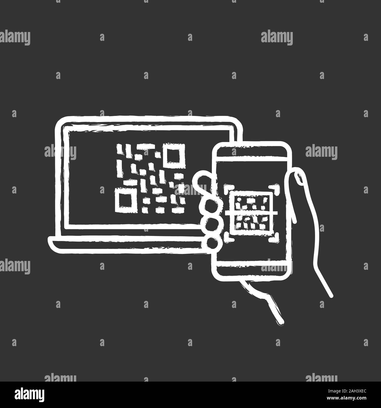 QR code scanning smartphone app chalk icon. Barcode authorization