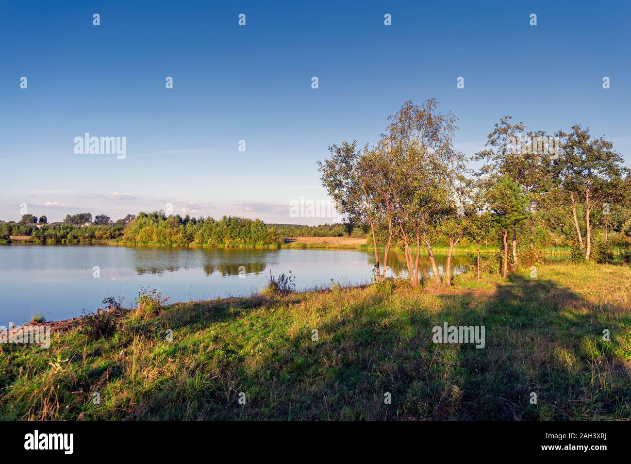 River summer landscape with bright blue sky and clouds Stock Photo - Alamy