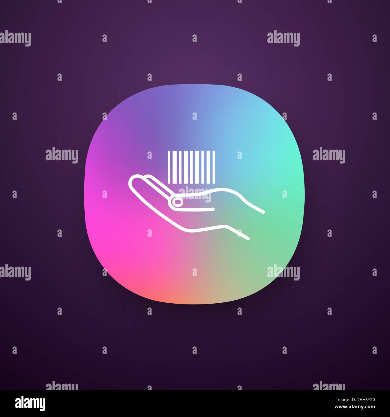 Hand holding barcode app icon. UI/UX interface. One dimensional code ...