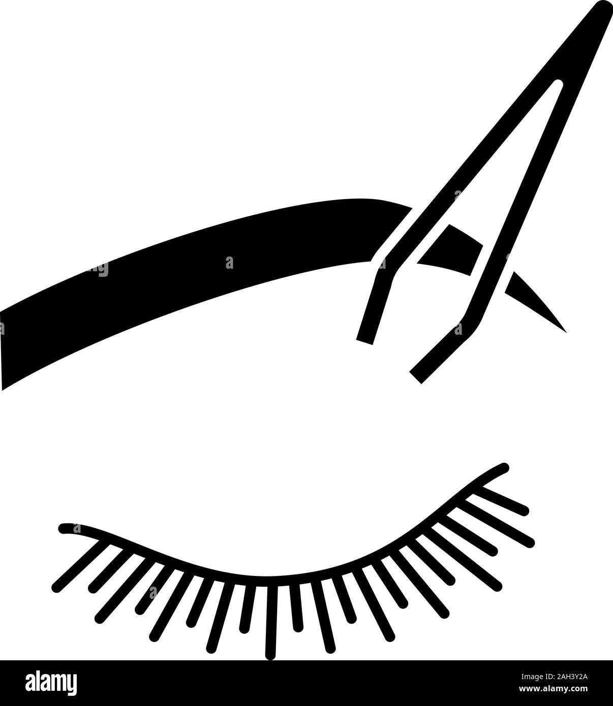Eyebrows shaping glyph icon. Brows correction. Eyebrows tweezing. Brows plucking. Cosmetic tweezer. Silhouette symbol. Negative space. Vector isolated Stock Vector