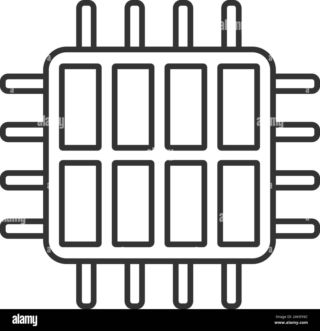 Octa core processor linear icon. Eight core microprocessor. Thin line illustration. Microchip, chipset. CPU. Multi-core processor. Integrated circuit. Stock Vector