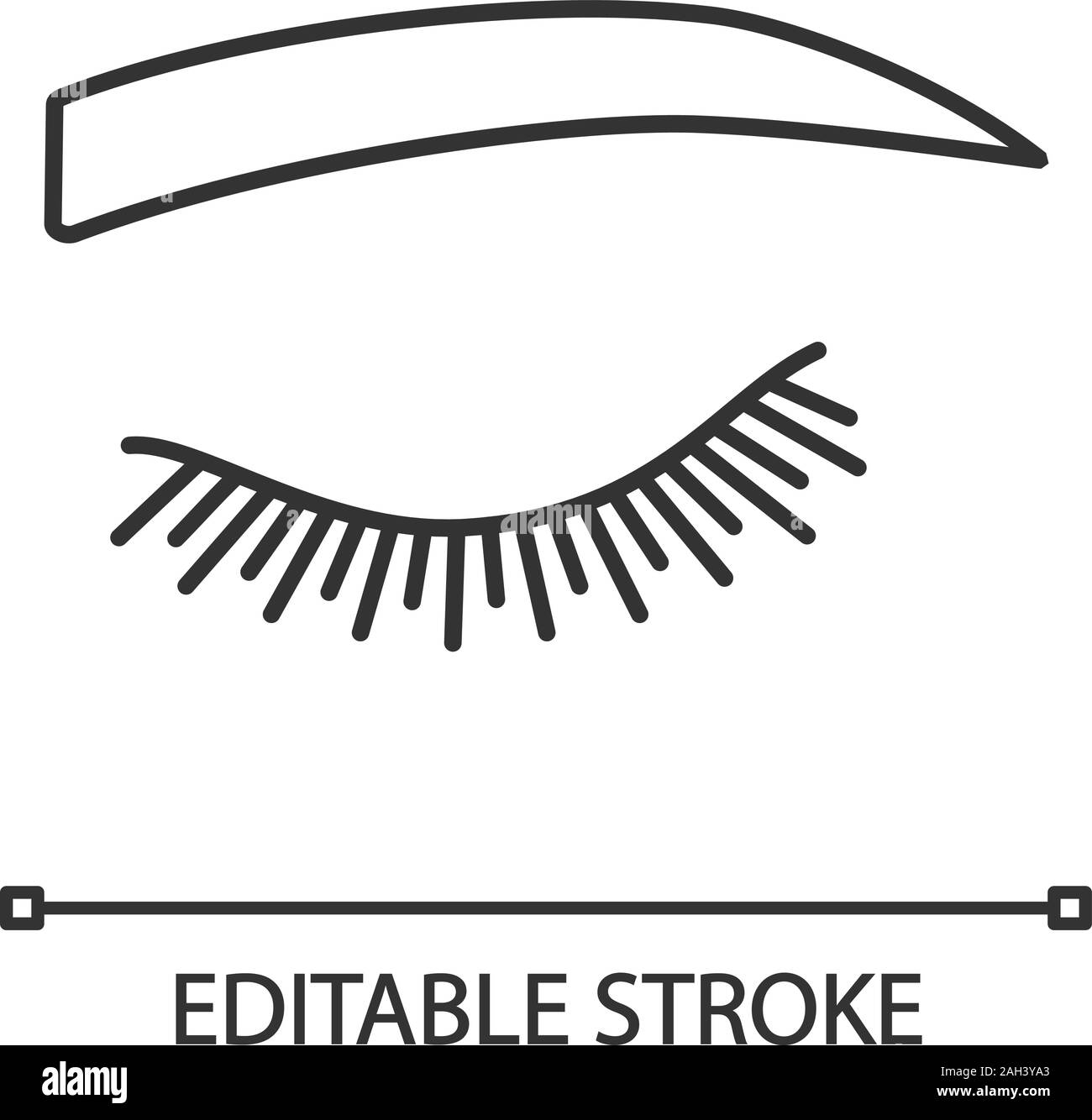 Straight eyebrow shape linear icon. Thin line illustration. Flat eyebrows. Brows shaping by tattooing. Closed woman eye. Contour symbol. Vector isolat Stock Vector