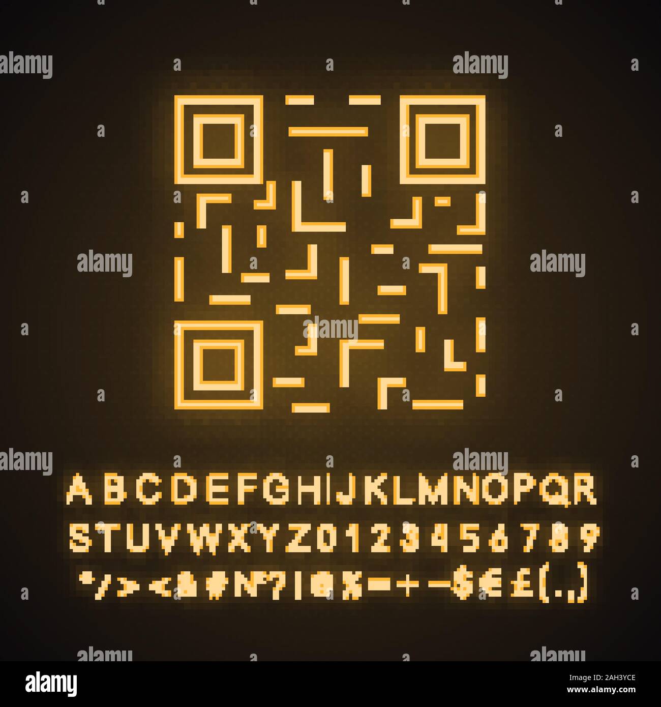 QR code neon light icon. Matrix barcode identification. 2D data code. Twodimensional barcode