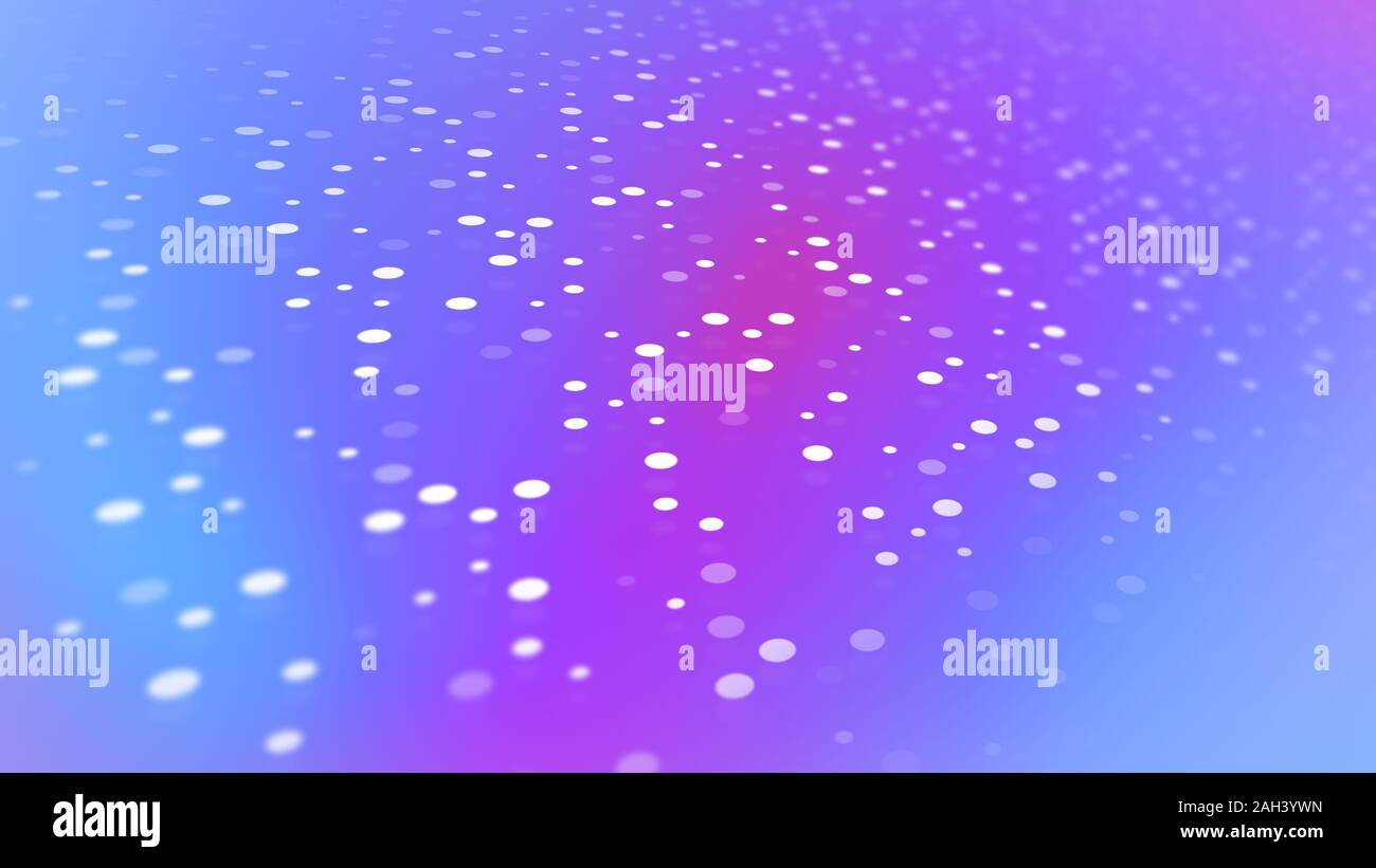 White dot pattern with diminishing perspective on a soft blue and purple color gradient background in 4k resolution. Stock Photo