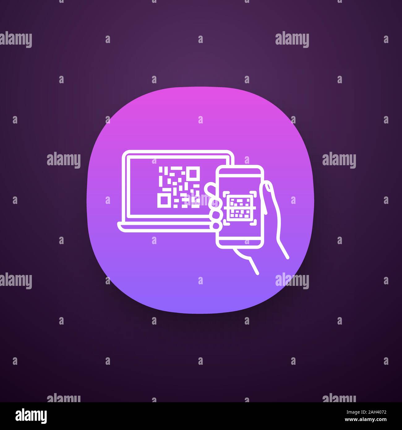 QR code scanning smartphone app icon. Barcode authorization. Mobile