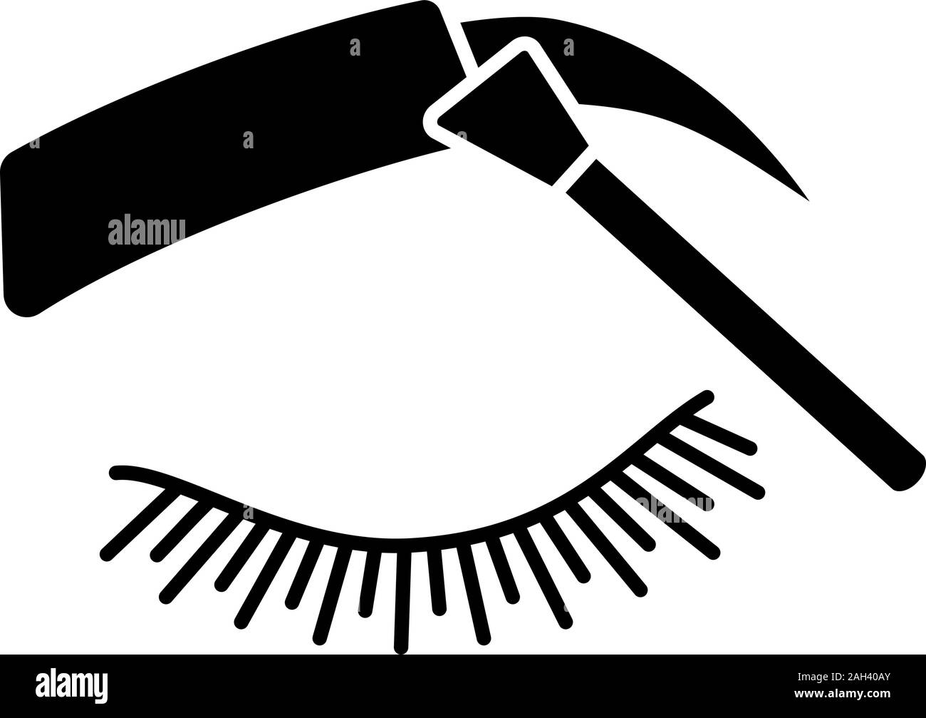 Eyebrows tinting glyph icon. Eyebrows brush. Henna brow tattoo. Brows shaping by dyeing. Pigment application. Silhouette symbol. Negative space. Vecto Stock Vector