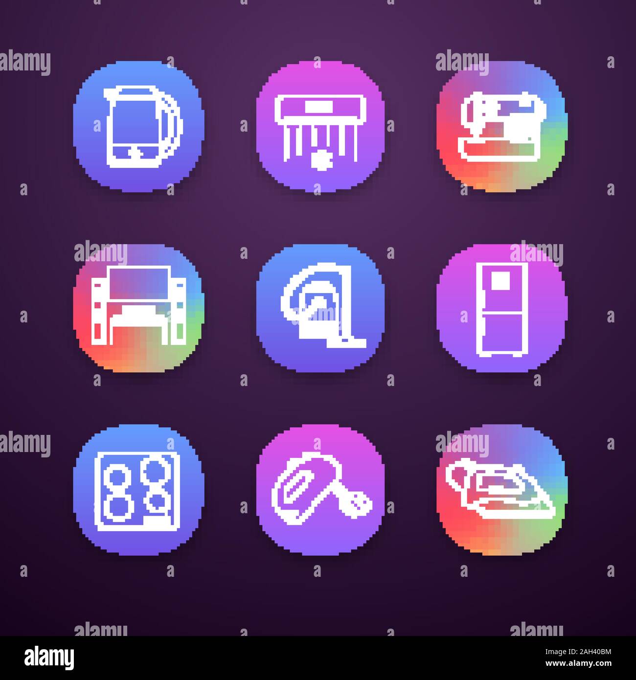 Household appliance app icons set. Electric kettle, air conditioner ...