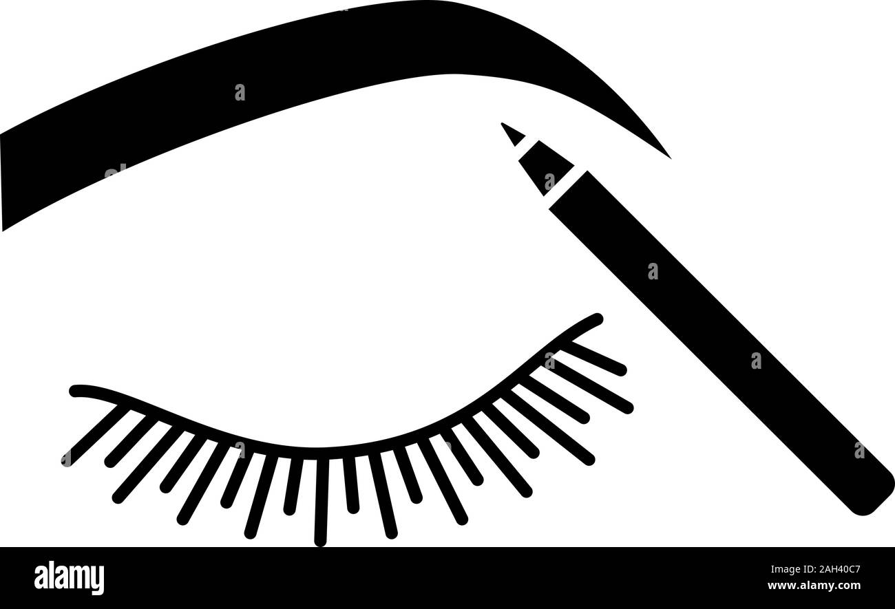 Eyebrows shaping glyph icon. Makeup pencil. Brows makeup. Brows contouring. Eyebrow pencil. Silhouette symbol. Negative space. Vector isolated illustr Stock Vector