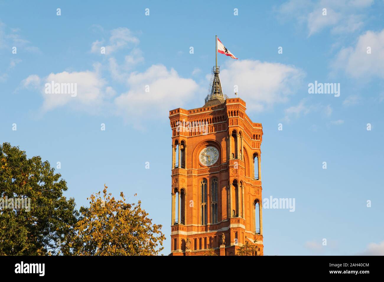 Germany, Berlin, Clock tower of Rotes Rathaus building Stock Photo