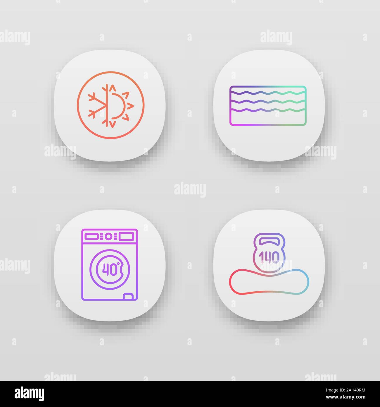 Orthopedic mattress app icons set. UI/UX user interface. Machine