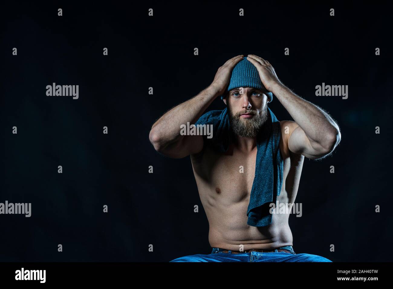 Portrait of a barechested athlete in studio Stock Photo
