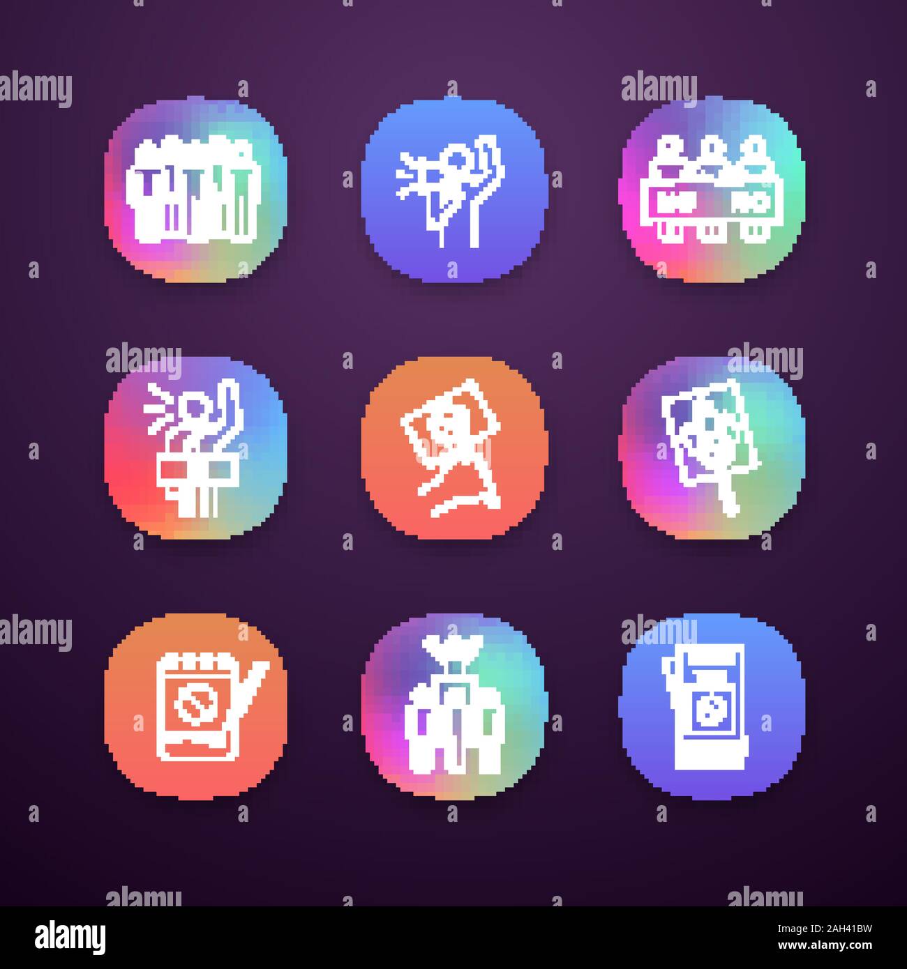 Protest action app icons set. UI/UX user interface. Meeting, protester ...