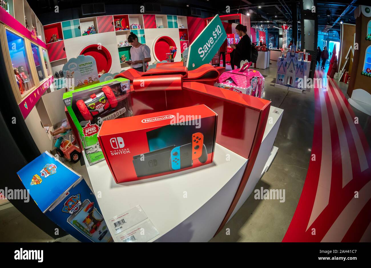 Nintendo Switch and other products on display at the Target "Wonderland!"  pop-up store in the Meatpacking District in New York on its grand opening  day, Friday, December 13, 2019. The pop-up, featuring