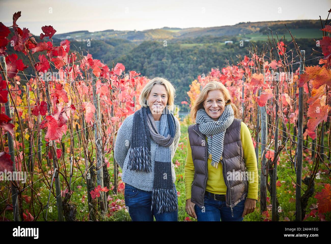 Portrait of two mature woman in a vineyard Stock Photo