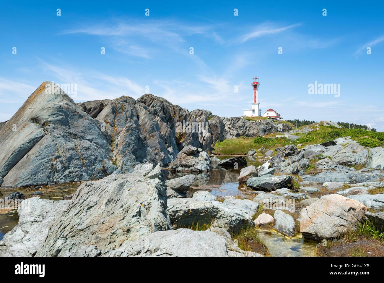 Canada, Nova Scotia, Yarmouth, Cape Forchu Lighthouse Stock Photo
