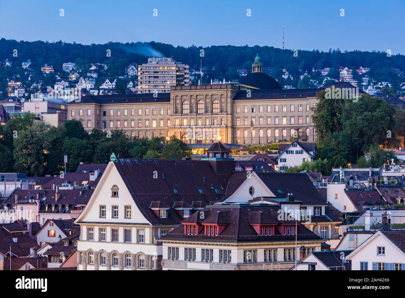 Switzerland, Canton of Zurich, Zurich, Swiss Federal Institute of Technology in Zurich at dusk Stock Photo