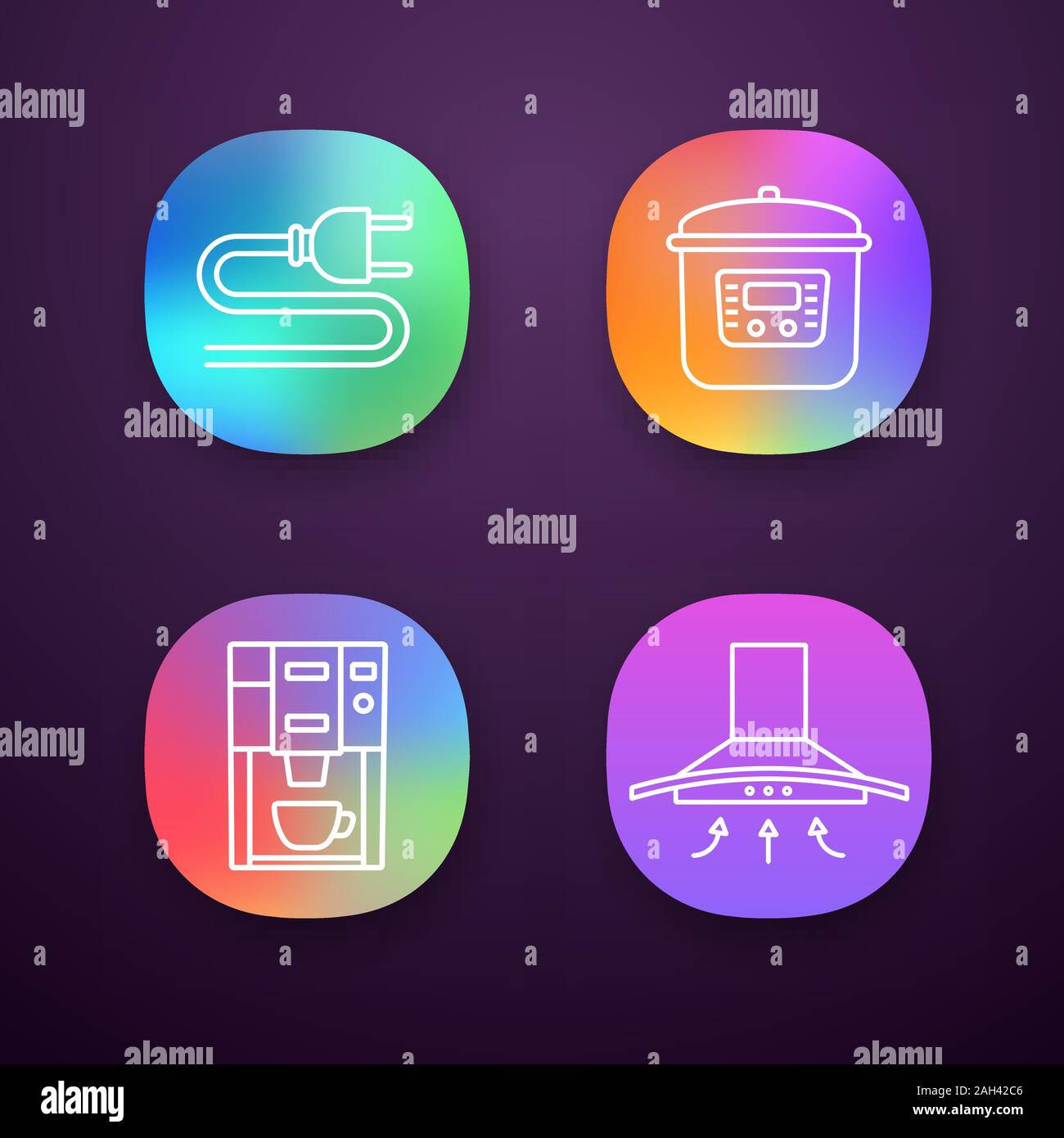 Household appliance app icons set. Electric plug, multicooker, coffee ...