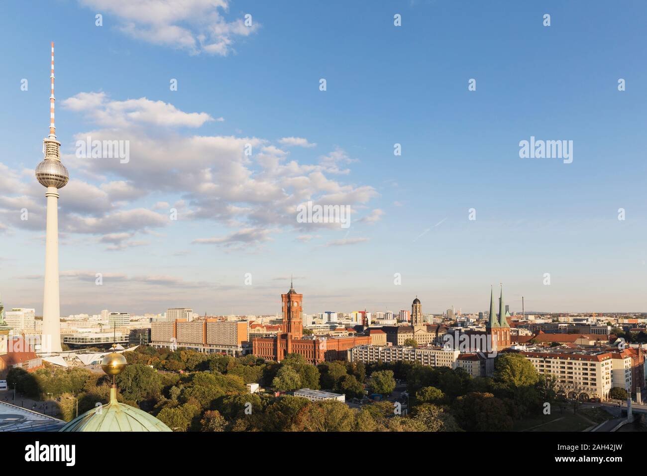 Germany, Berlin, Sky over Berlin TV Tower and surrounding city buildings Stock Photo