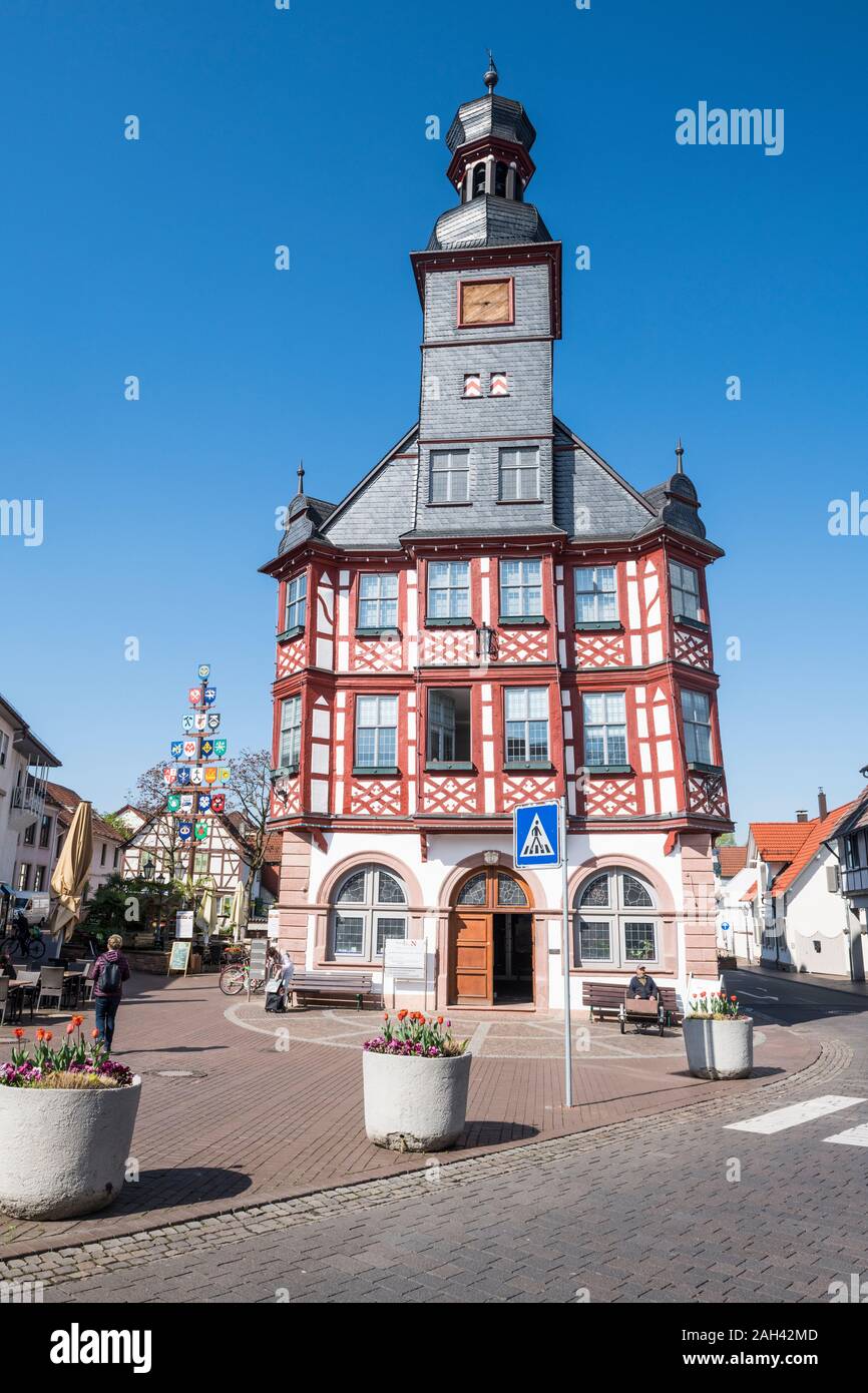Germany, Hesse, Lorsch, Market square in front of old town hall Stock Photo