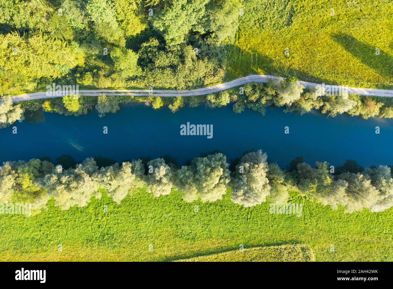 Germany, Bavaria, Beuerberg, Aerial view of country road along Loisach river Stock Photo