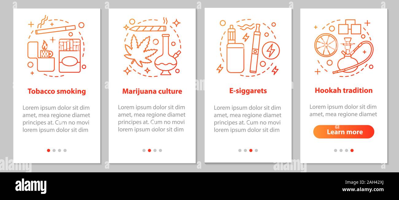 Smoking onboarding mobile app page screen with linear concepts