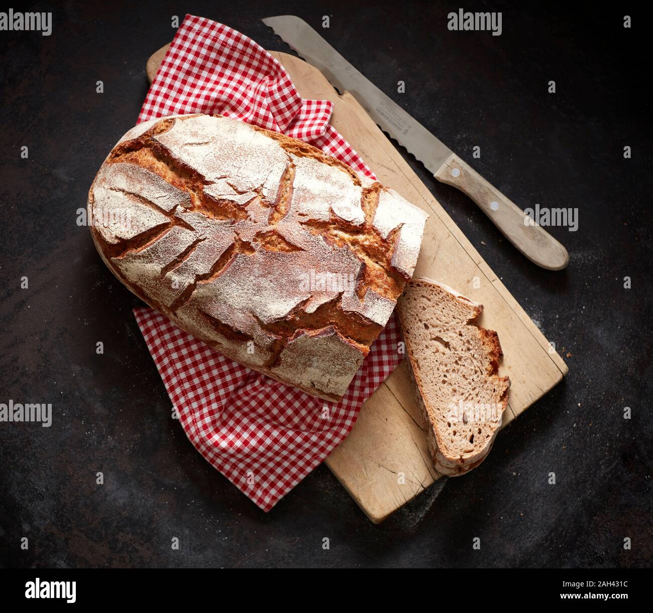 Overhead view of freshly baked bread Stock Photo