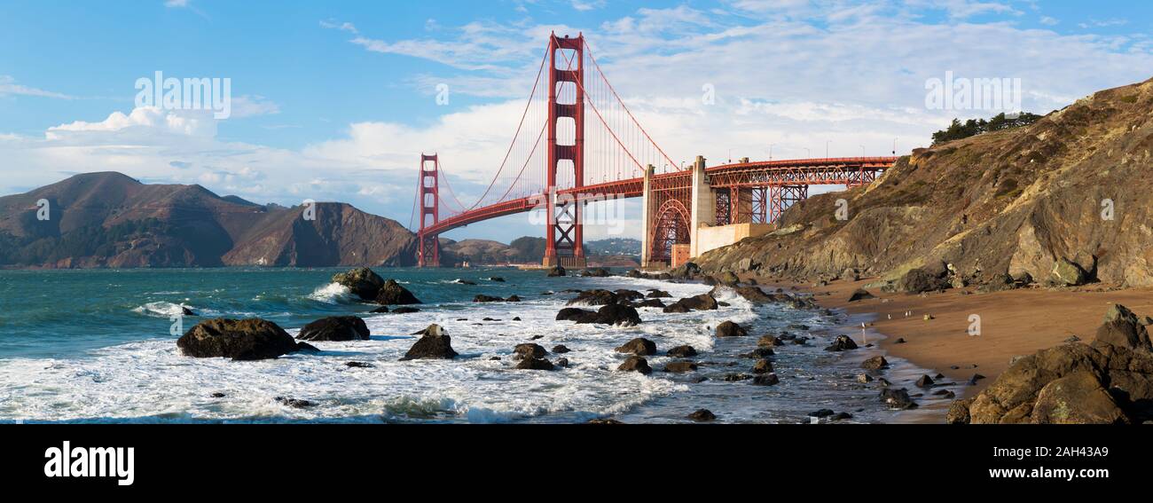 USA, California, San Francisco, Panorama of Golden Gate Bridge Stock Photo