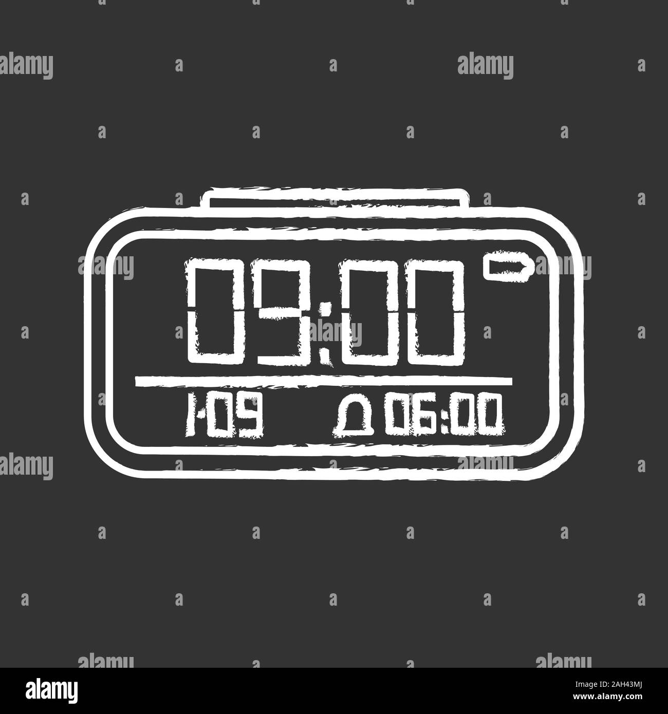 Digital alarm clock chalk icon. Electronic clock. Digital alarm watch
