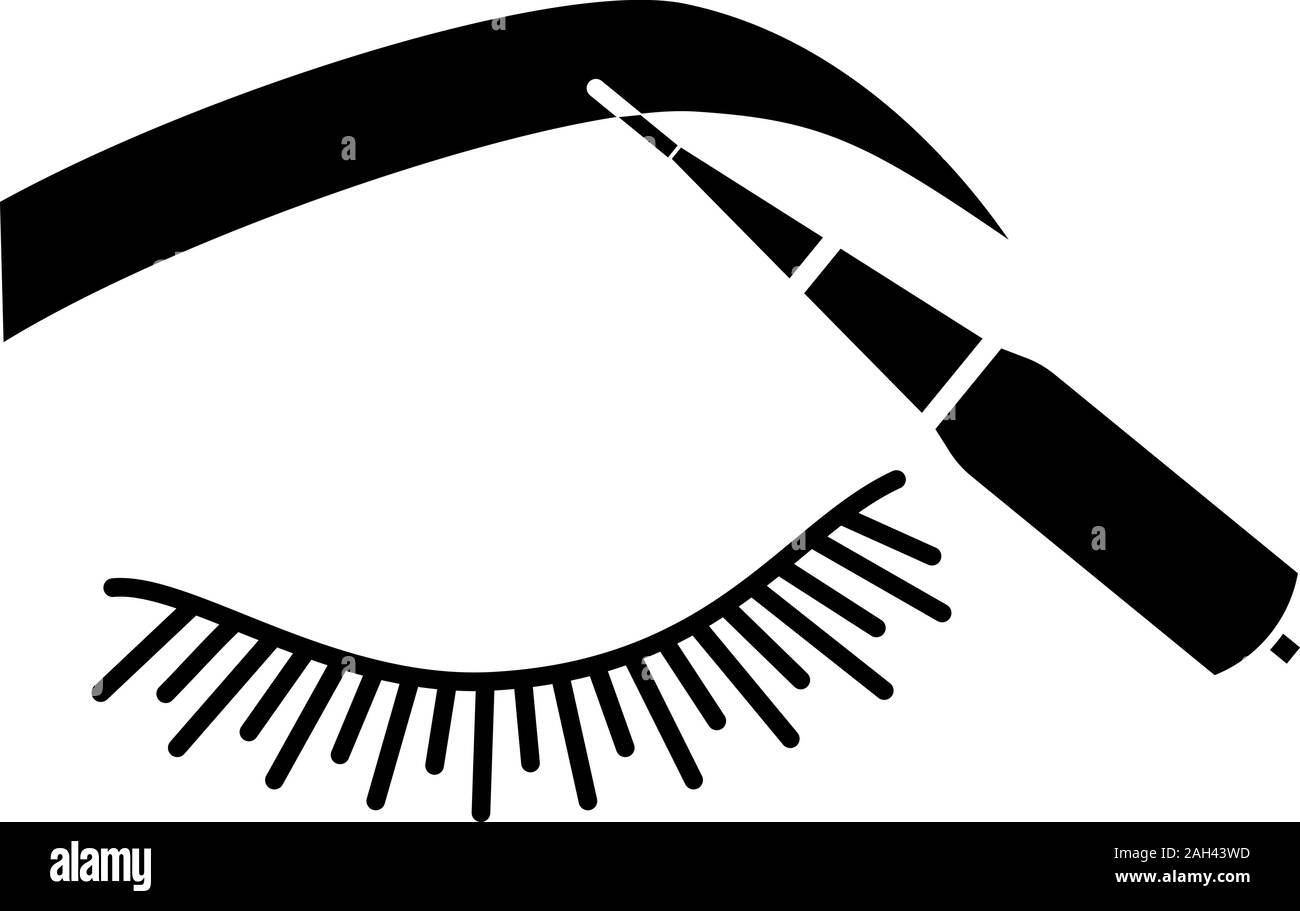 Microblading eyebrows glyph icon. Microblading pen tool. Eyebrows tattoo pen. Permanent makeup. Brows shaping. Silhouette symbol. Negative space. Vect Stock Vector