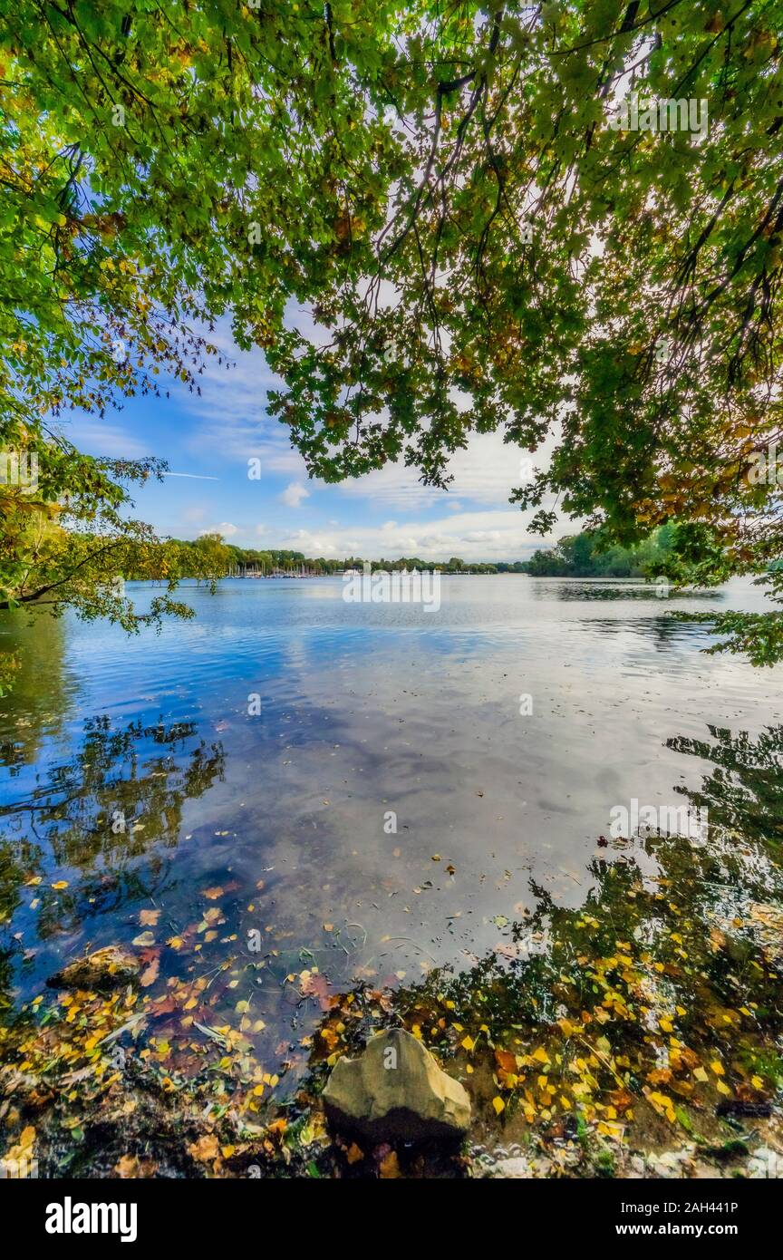 Germany, North Rhine-Westphalia, Dusseldorf, Unterbach, Landscape with lake Stock Photo