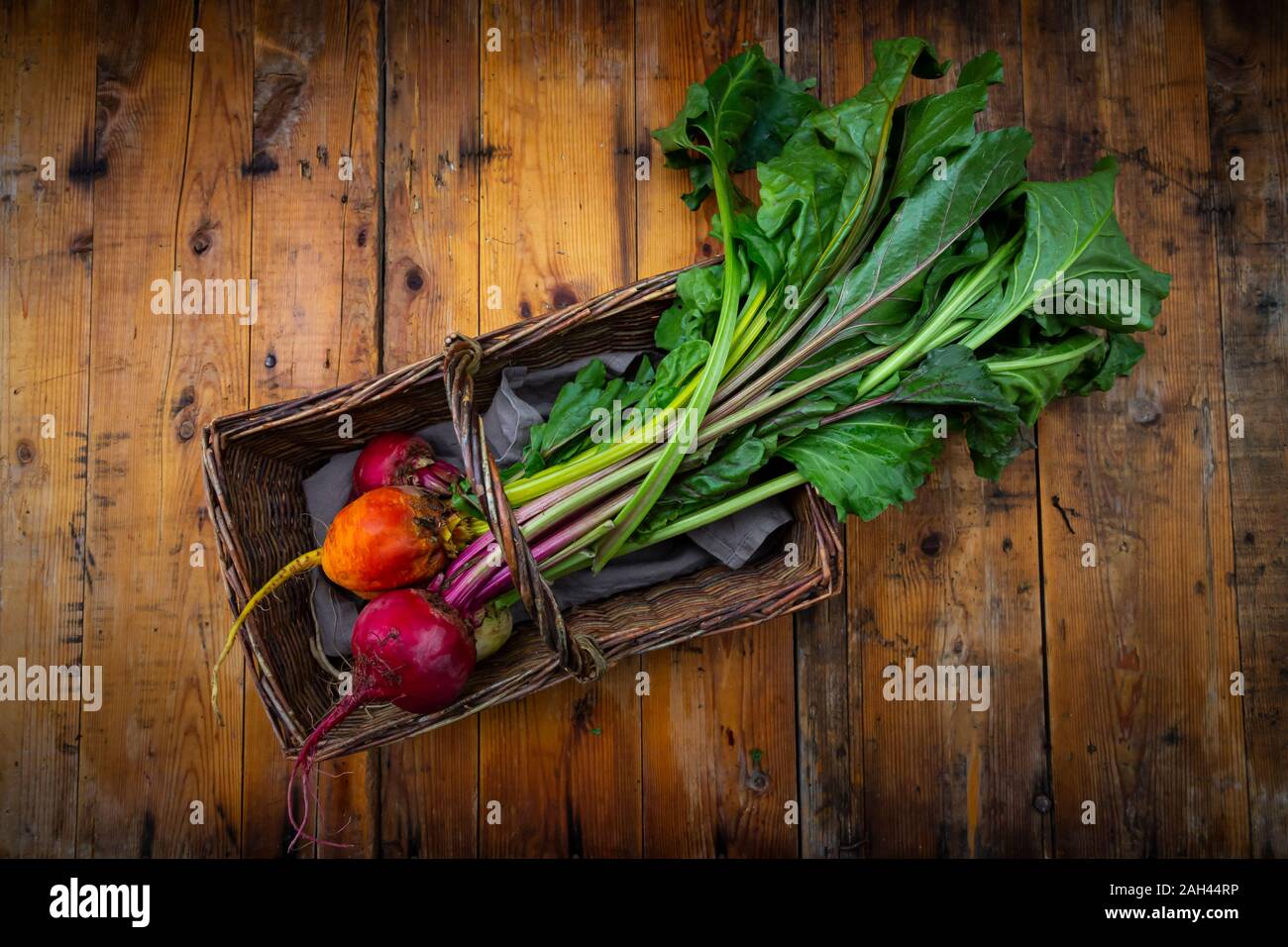 Assorted beets in basket Stock Photo