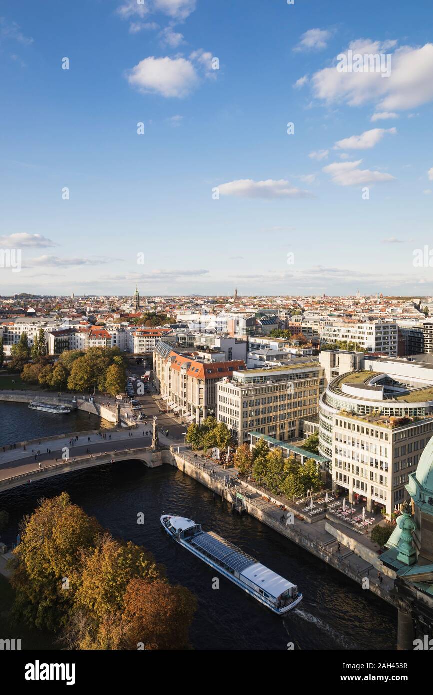 Germany, Berlin, City view from Berlin Cathedral towards Friedrichs Bridge, river Spree, James Simon Park and Hackescher Markt Stock Photo