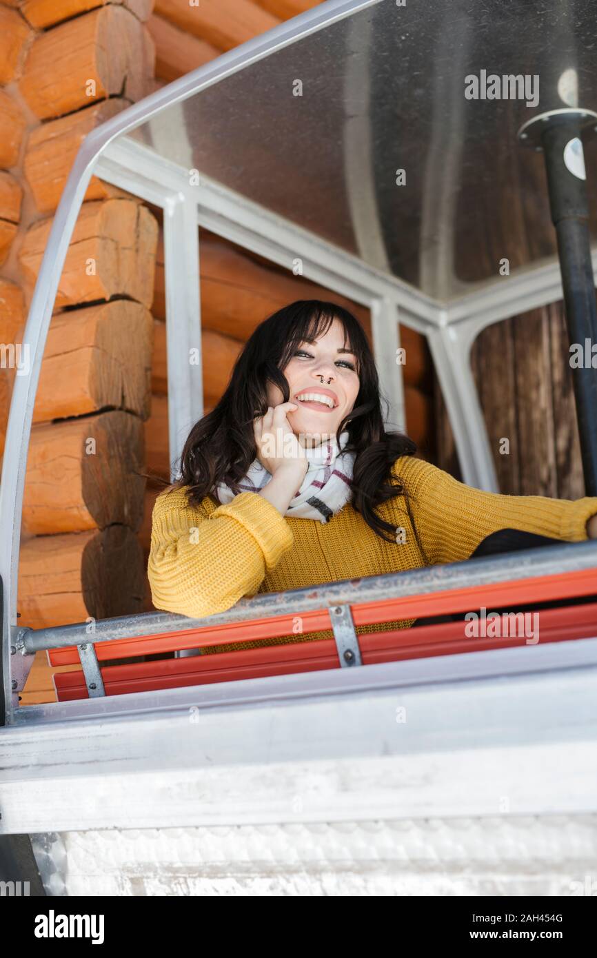 Beautiful woman laughing in car hi-res stock photography and images - Alamy