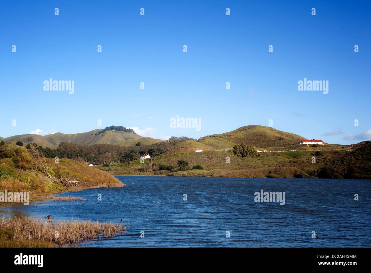 USA, California, San Francisco, Clear blue sky over coastline of Marin Headlands Stock Photo