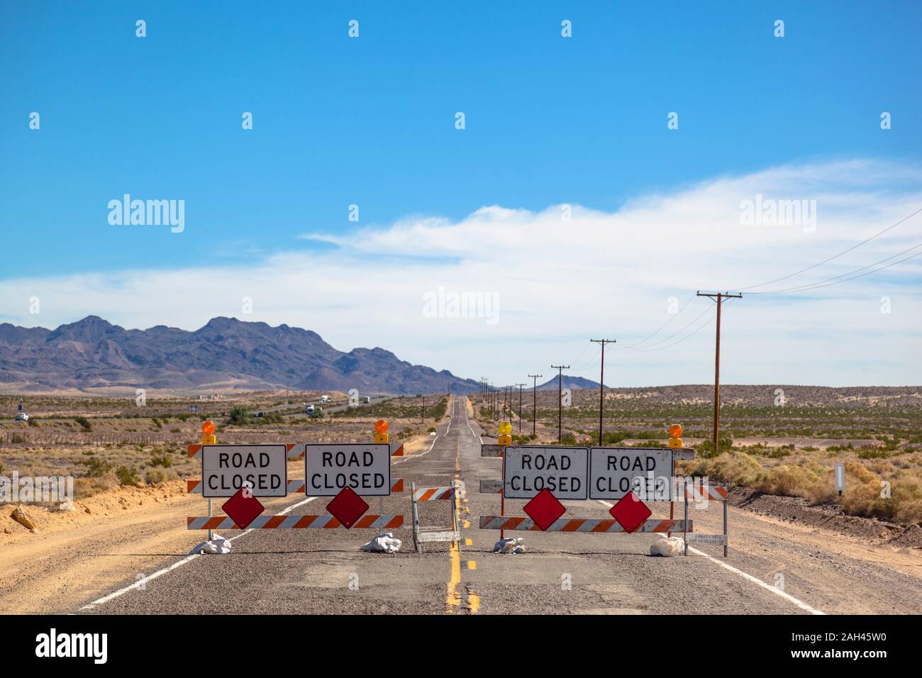 USA, California, Road barriers on old Route 66 Stock Photo